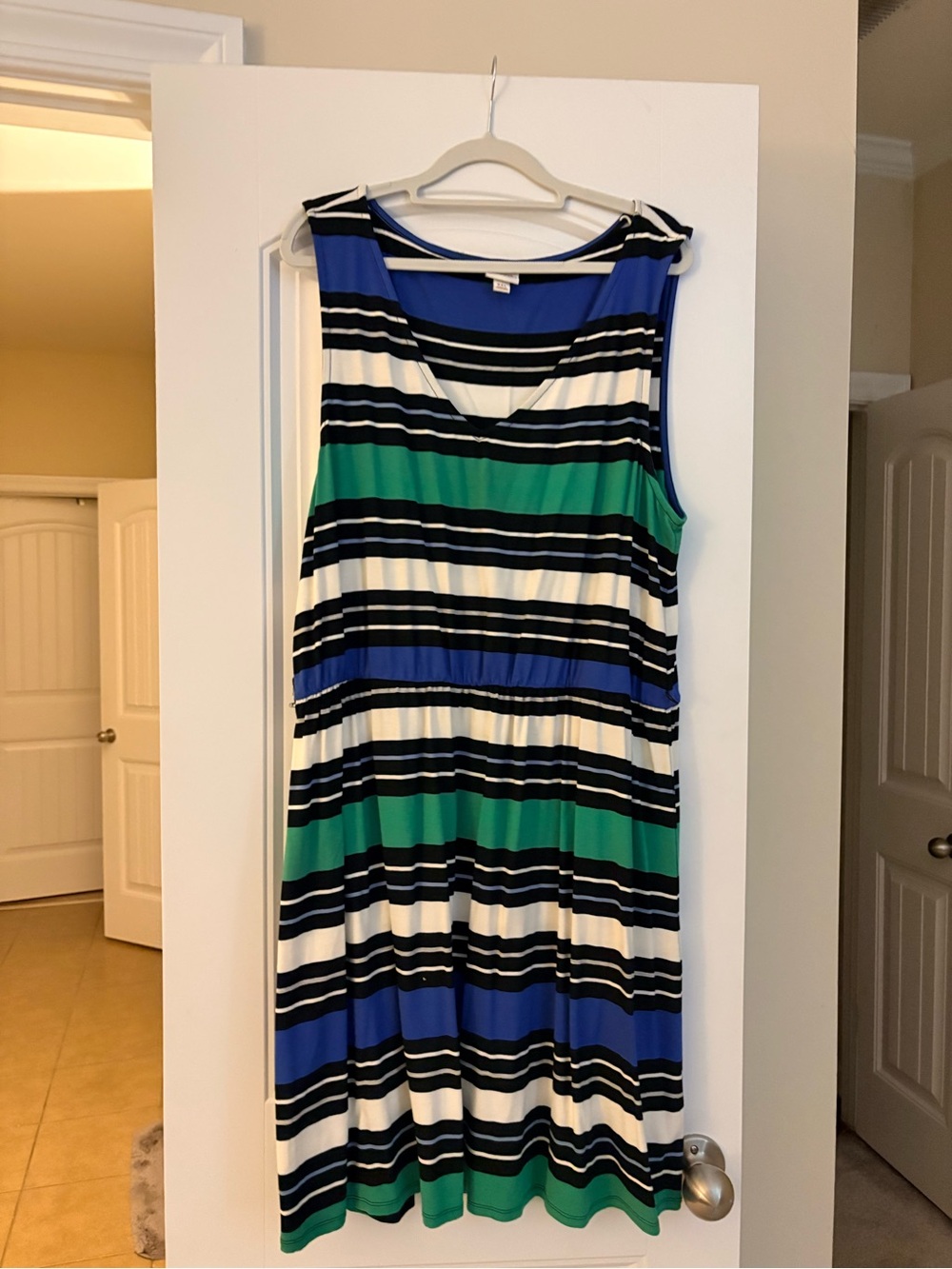 Merona Striped Sleeveless Midi Dress in Blue, Green & White